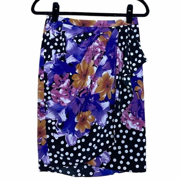 Anthropologie Baraschi Black & White Polka Dot Floral Skirt - Picture 1 of 9